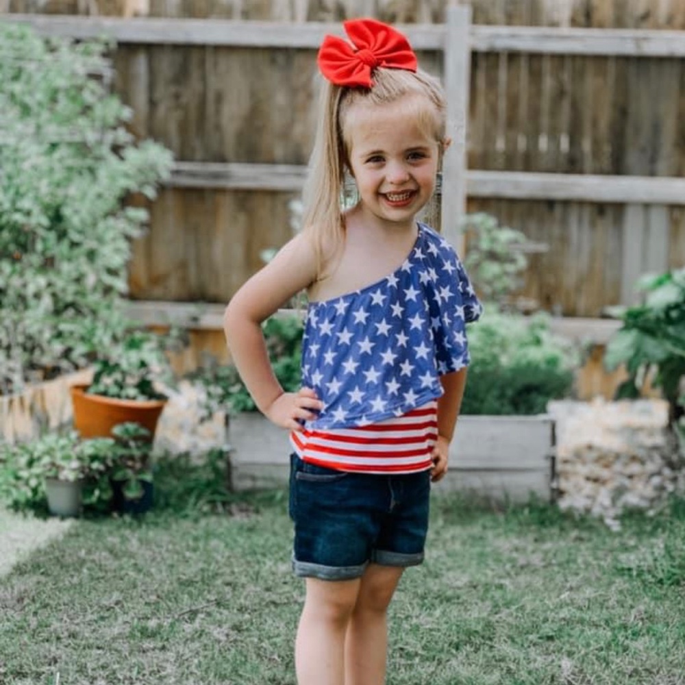 Stars and Stripes One Shoulder Flutter Swing Top Size 4T Beauts & Beaus Boutique